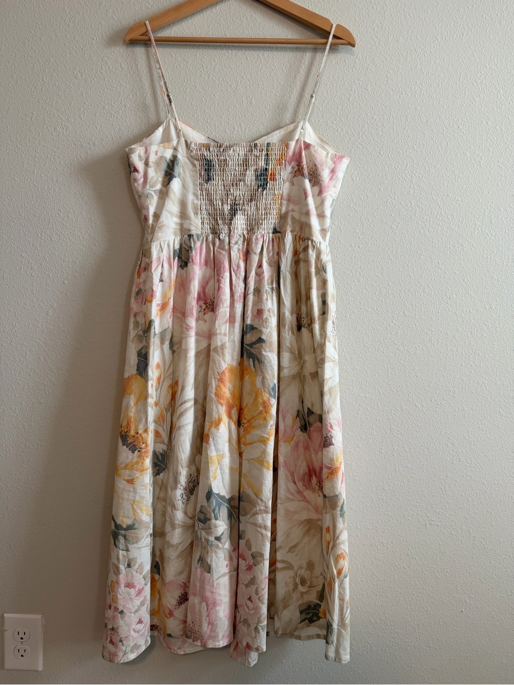 H&M Cream Floral Button-Front Midi Dress with Pink & Yellow Blooms - Picture 2 of 5
